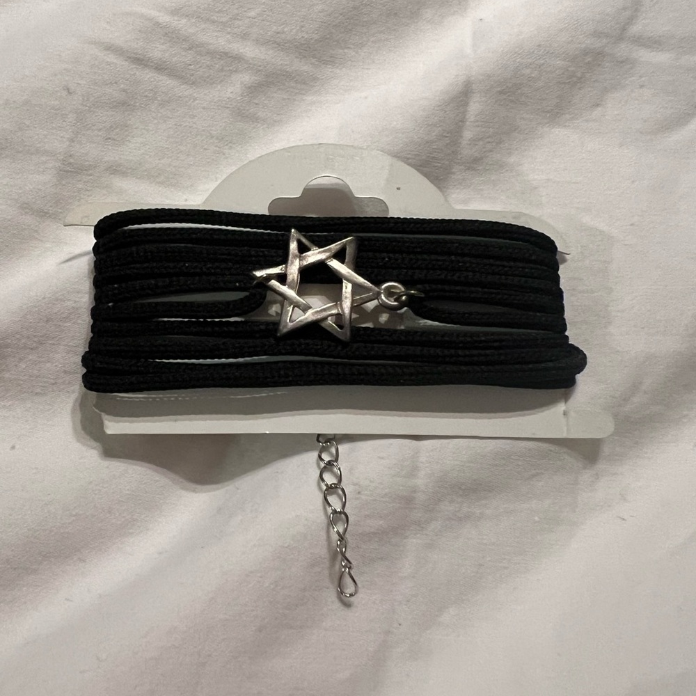Black wraparound bracelet with Silver Star Pendant unisex.
